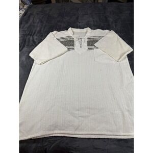 Mens White Ethnic Shirt Short Sleeve Pocket Lace Up Top‎ Summer Casual